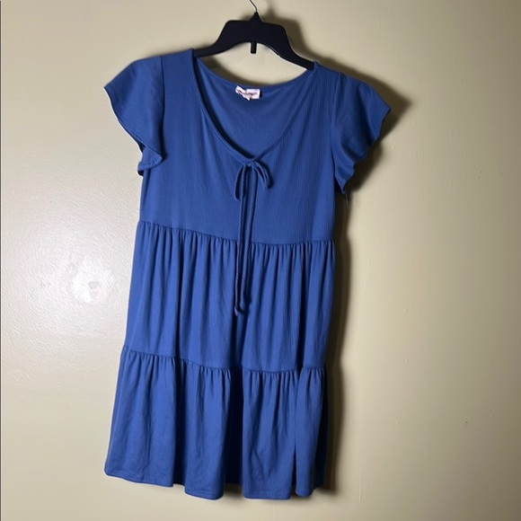 See You Monday Blue Tiered Tie Front Sundress,basic,simple, baby doll dress. - Picture 1 of 7
